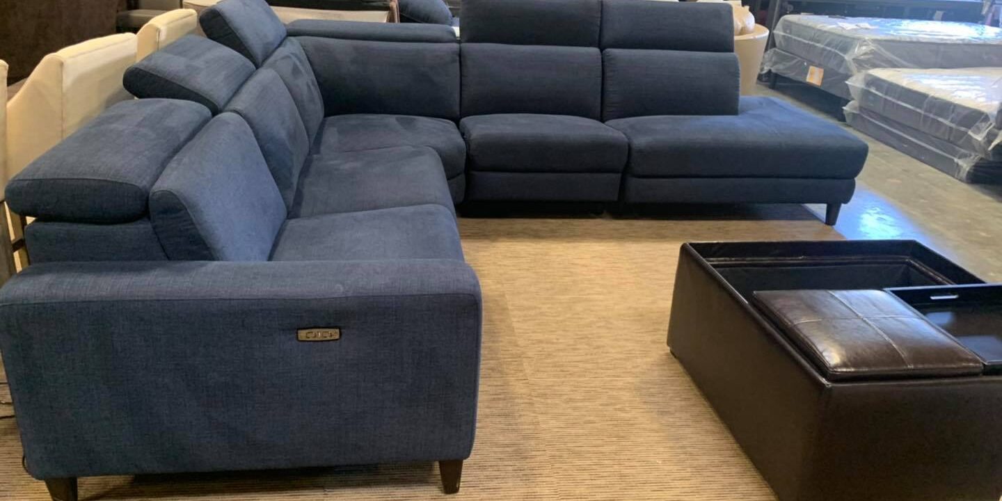 5 piece fabric sectional couch with chaise and power recliners and power headres