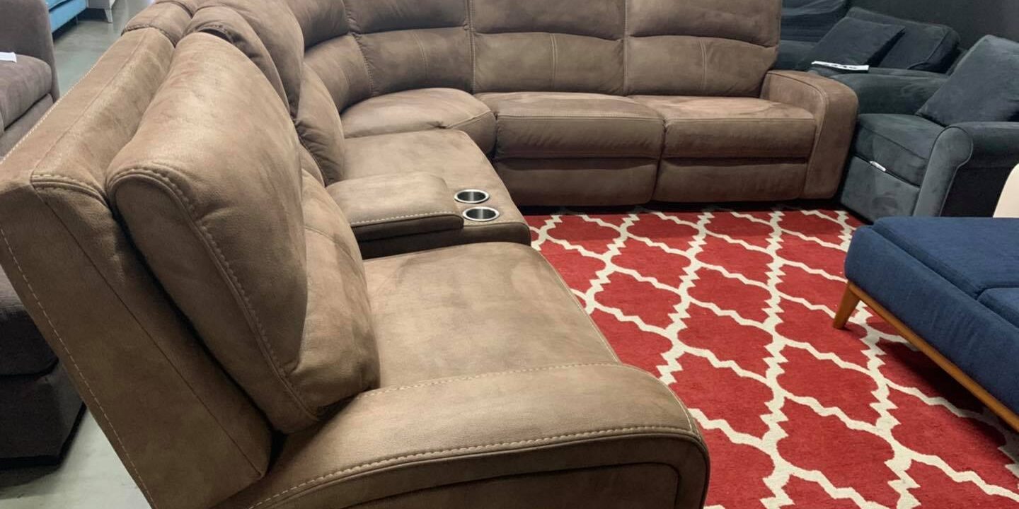 Brant Vacaro Mocha Fabric 6 Piece Sectional Couch With 3 power recliners, power