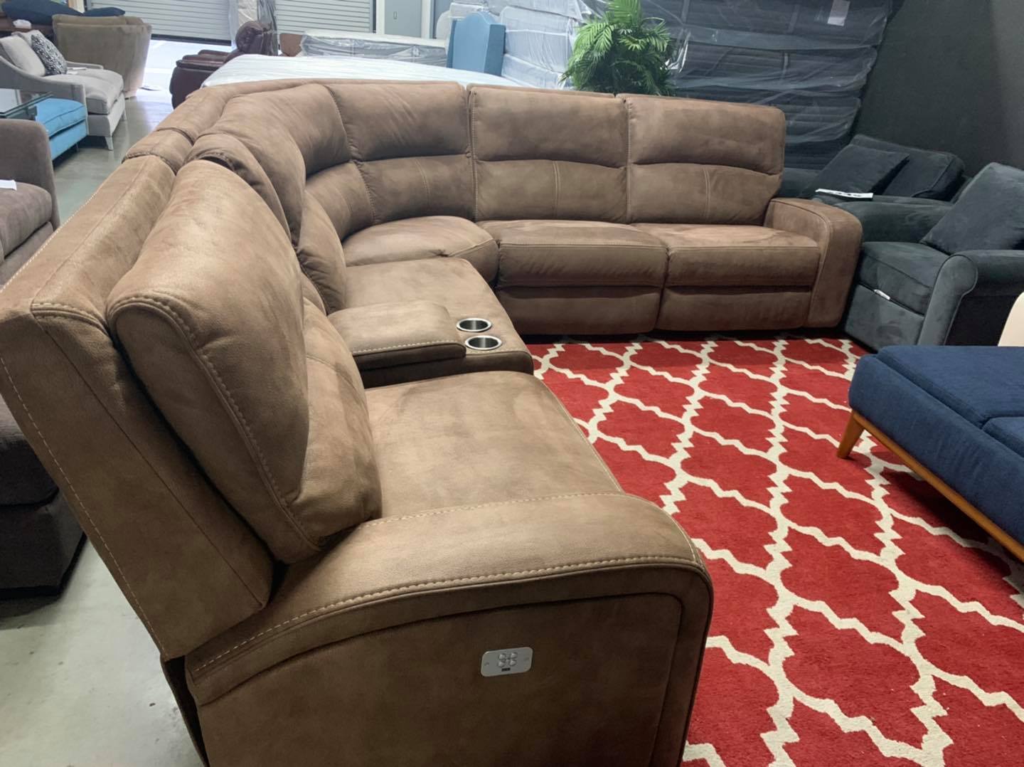 Brant Vacaro Mocha Fabric 6 Piece Sectional Couch With 3 power