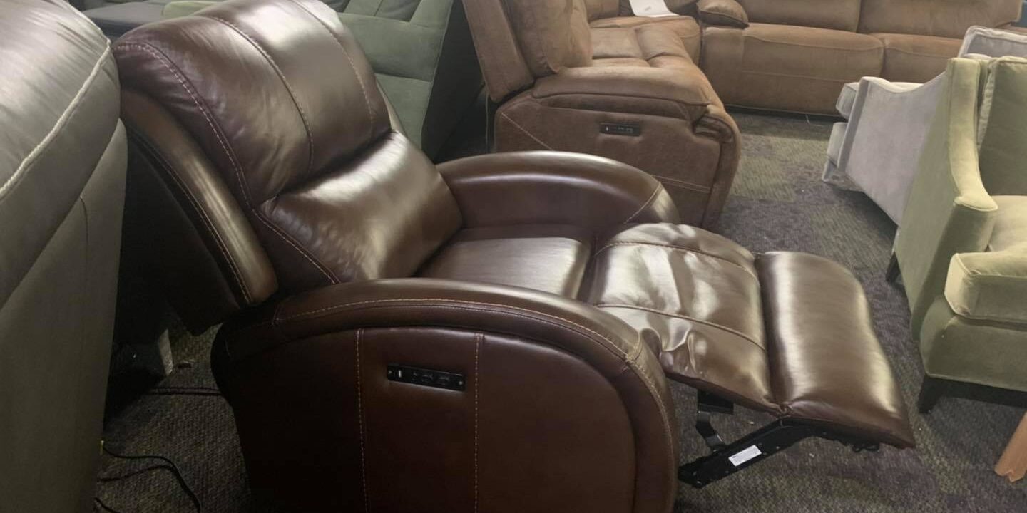 Leather power armchair with power recliner, power headrest and USB port $399