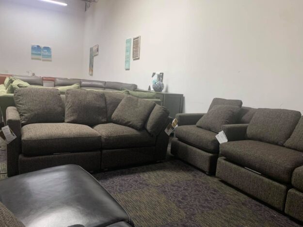 Plymouth Charcoal sofá and loveseat. $599