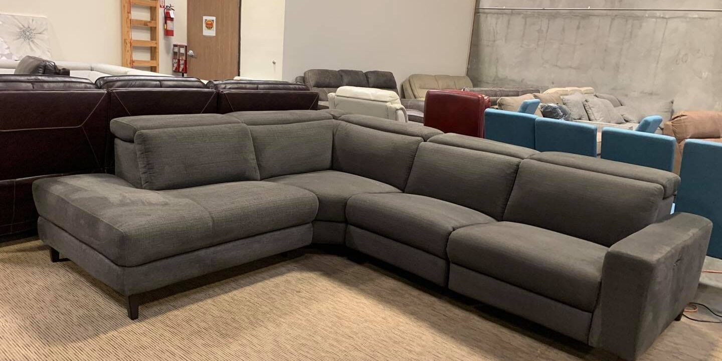 4 Piece Fabric Sectional Couch With Two power recliners  Articulating headrests