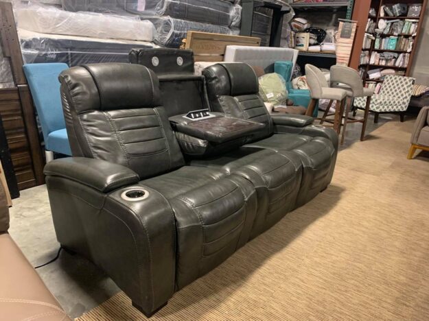 Top grain sofa with Two power recliners Power headrests Out let USB ports $899