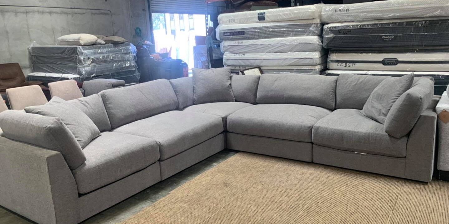 Aryanna merit greystone fabric sectional couch $989